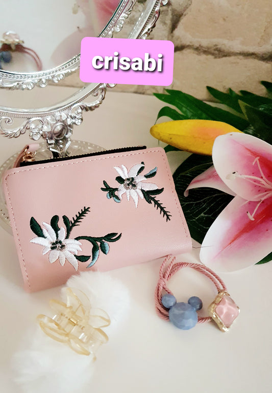 Geschenkpack Portemonnaie Geldbörse mit Haargummis Rose Grünne Farben