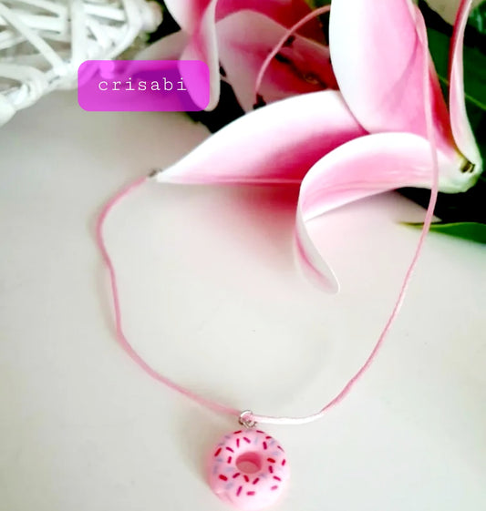 Donuts Mädchen Damen Halskette Fade Kette Handmade Weiße Rose Silberfarben