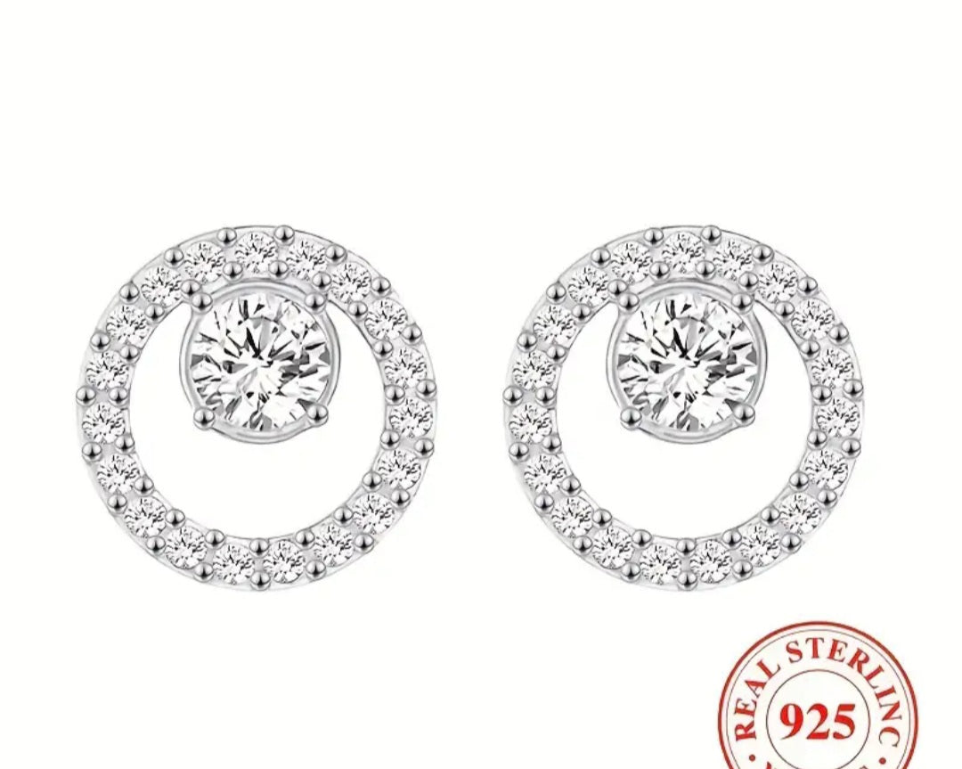 Valentinstag Geschenk Runde Ohrringen volle Zirkon 925 Silber mit Weiße Diamant