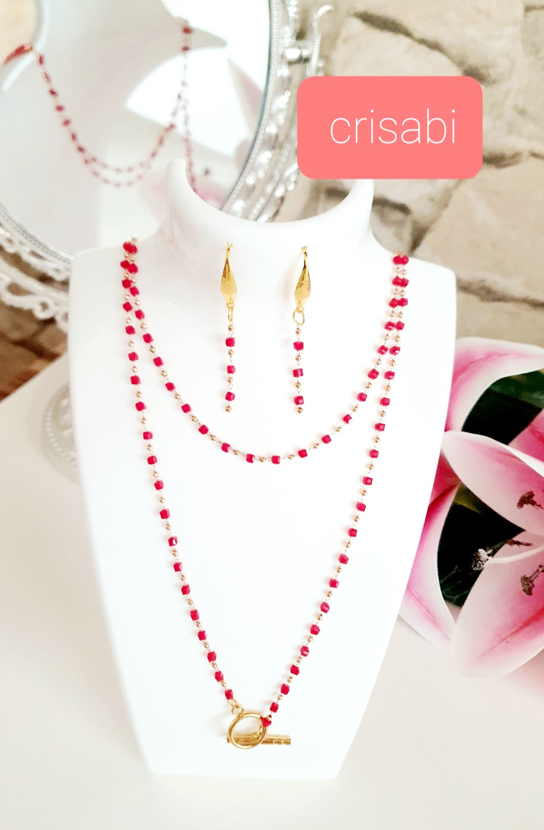 Rote Set Halskette mit kleinen Kugeln Perlen Ideale für Geschenke 🎁