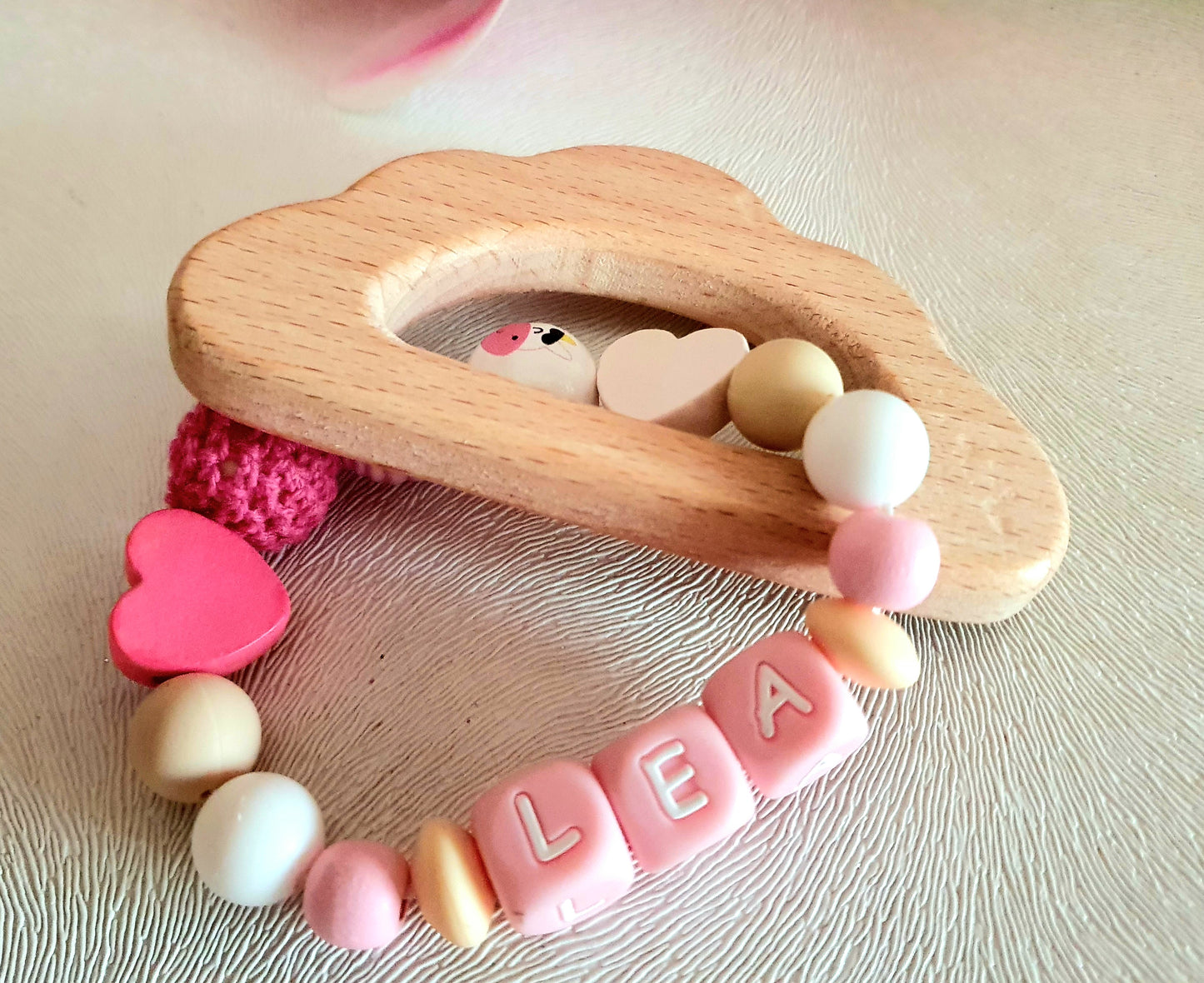 Baby Set Schnullerkette Haargummis Lätzchen Rassel Personalisiert Geschenkpack